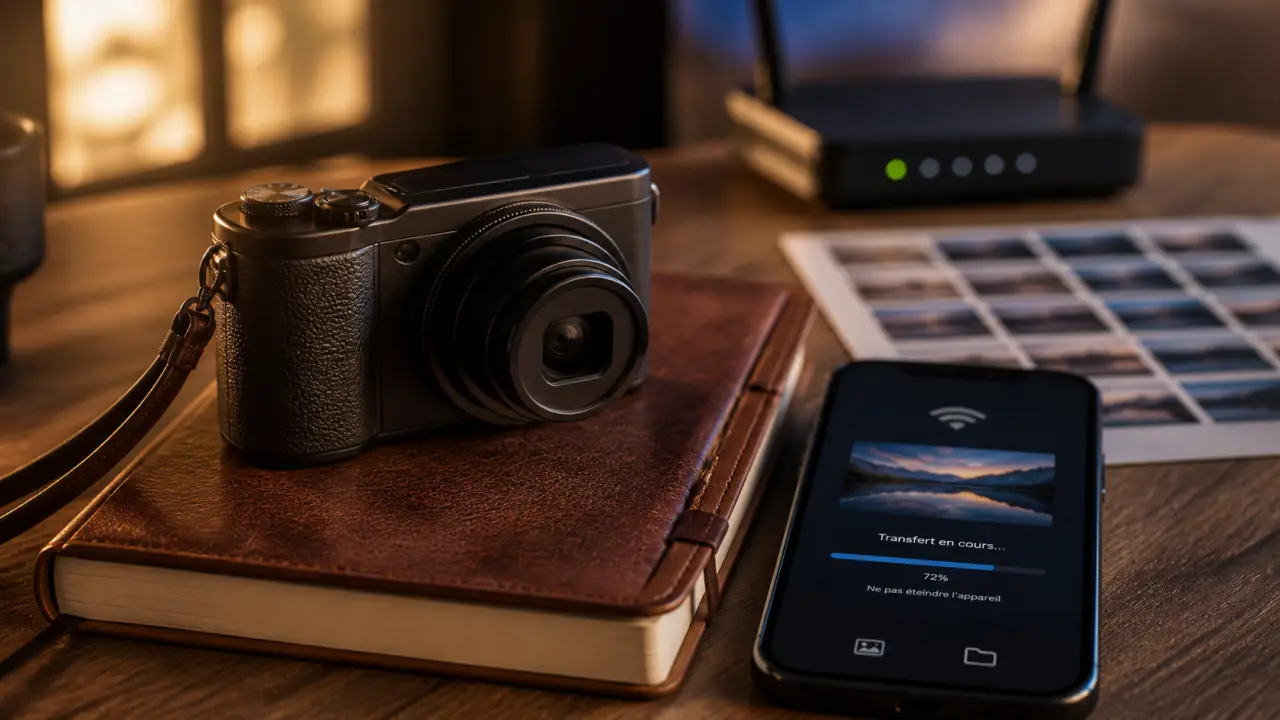 Appareil photo connecté transférant via Wi‑Fi, comparaison avant achat