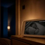 Bebe visiophone en mode vision nocturne, écran allumé