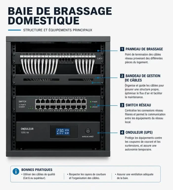 Schéma explicatif d'une baie de brassage maison organisée