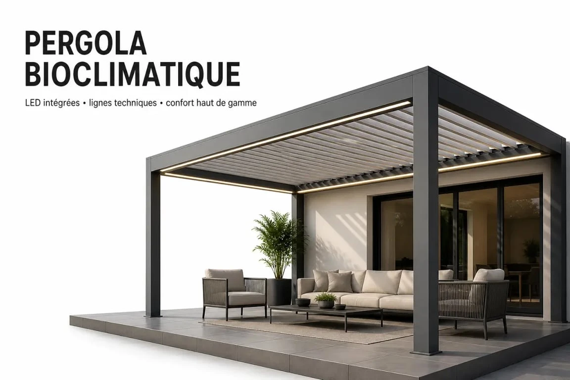Éclairer une pergola bioclimatique avec des bandeaux LED intégrés dans une structure en aluminium