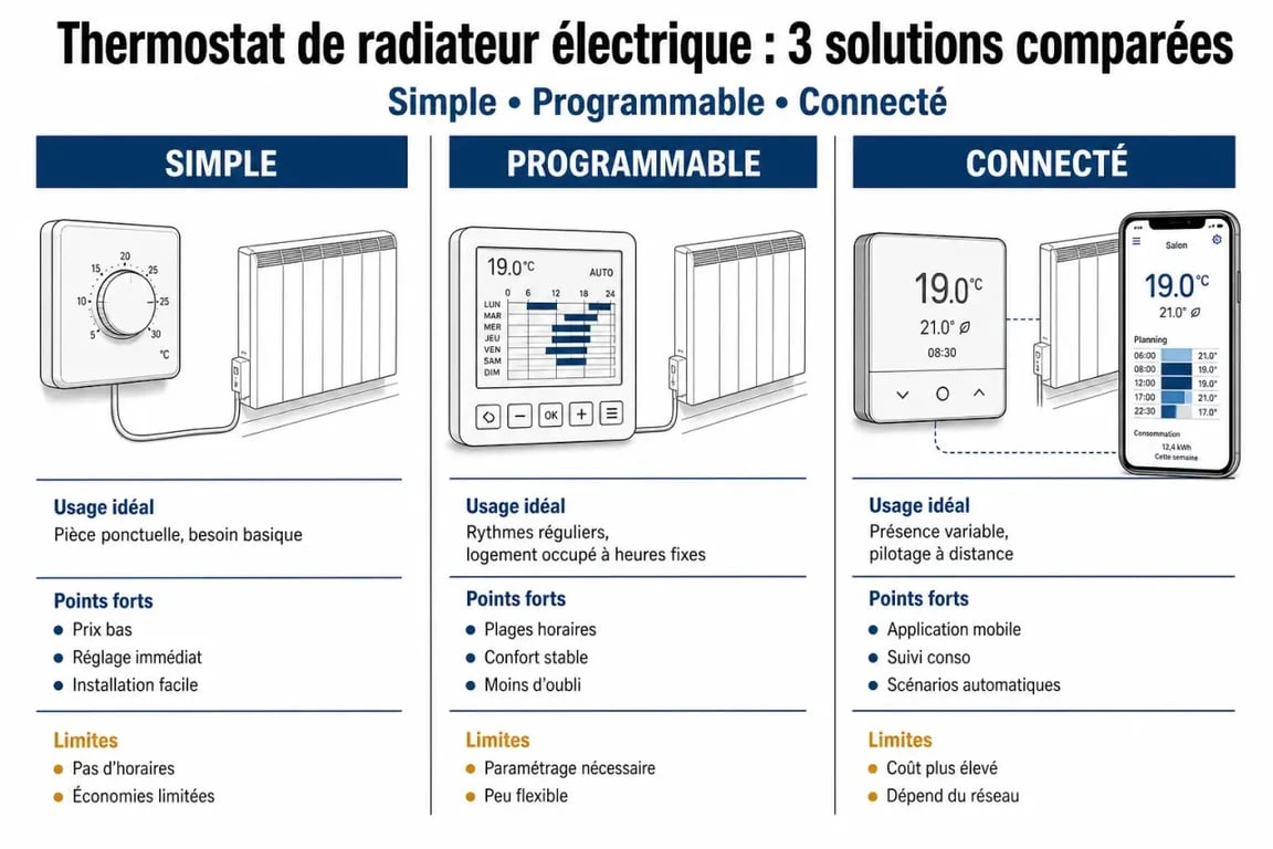 Comparatif thermostat électrique radiateur : simple, programmable et connecté