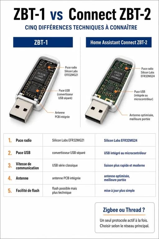 Comparaison Home Assistant Connect ZBT-2 et ZBT-1 pour comprendre les différences techniques