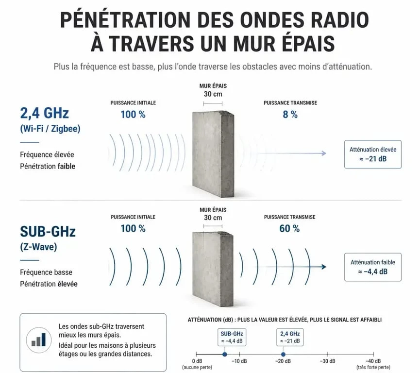 Comparaison de la pénétration des fréquences radio entre Z-Wave et Wi-Fi