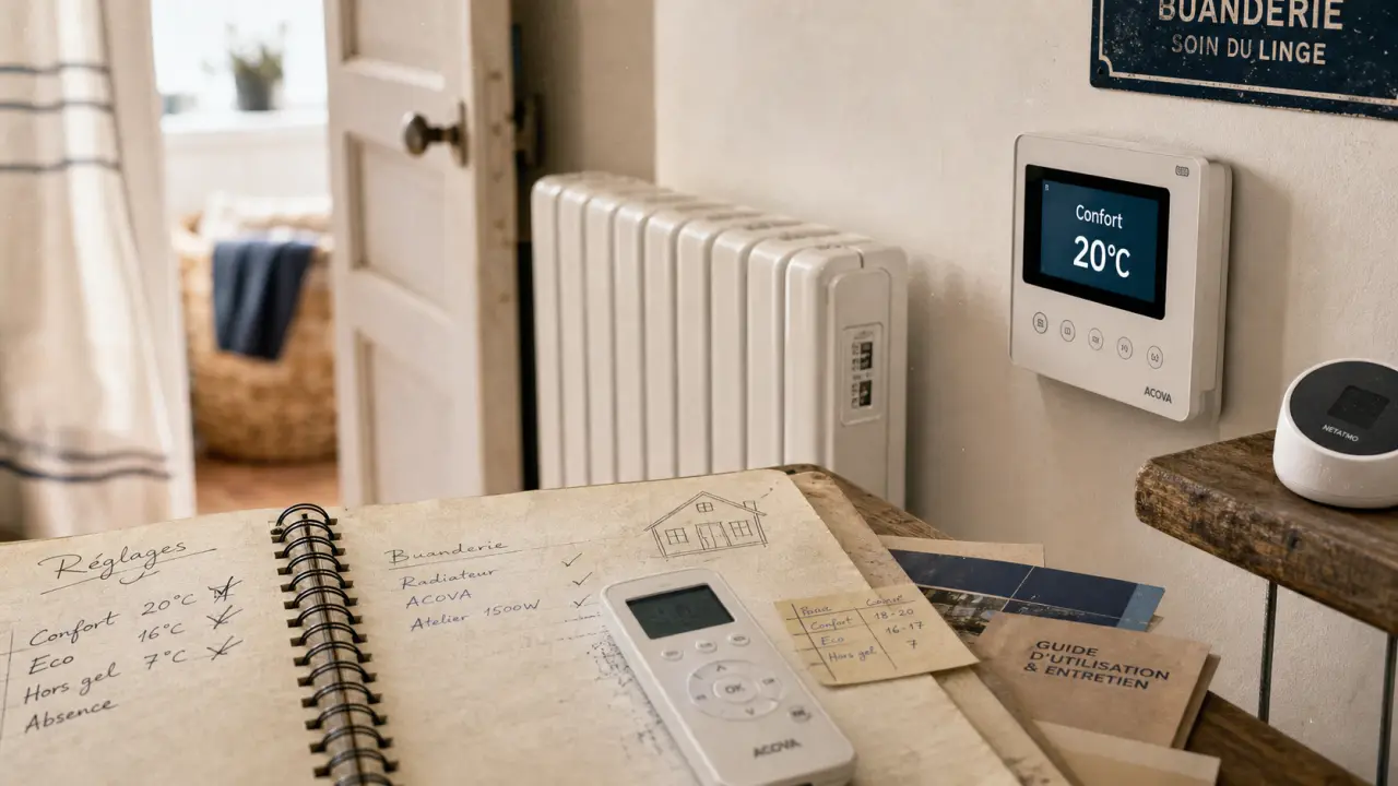 Thermostat electrique radiateur avec écran de température, fil pilote, CPL ou radio