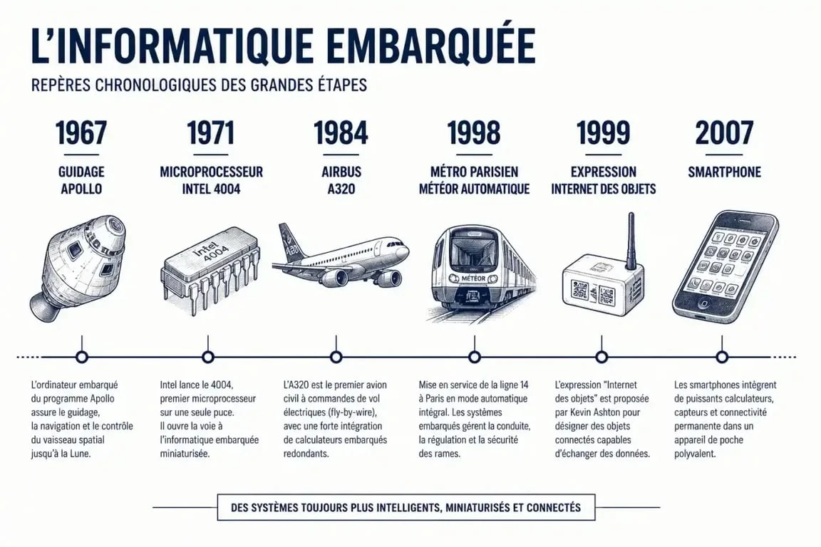 Frise chronologique de l'informatique embarquée et des objets connectés de 1967 à 2007
