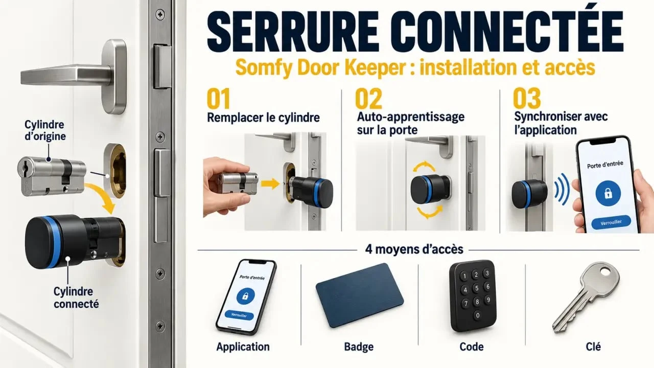 Schéma du fonctionnement d’une serrure connectée Somfy Door Keeper et de son installation