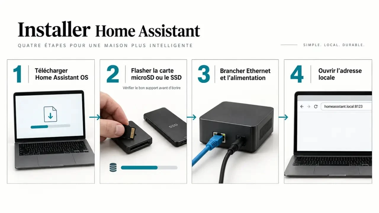 Installation Home Assistant OS en quatre étapes, du flashage au premier démarrage