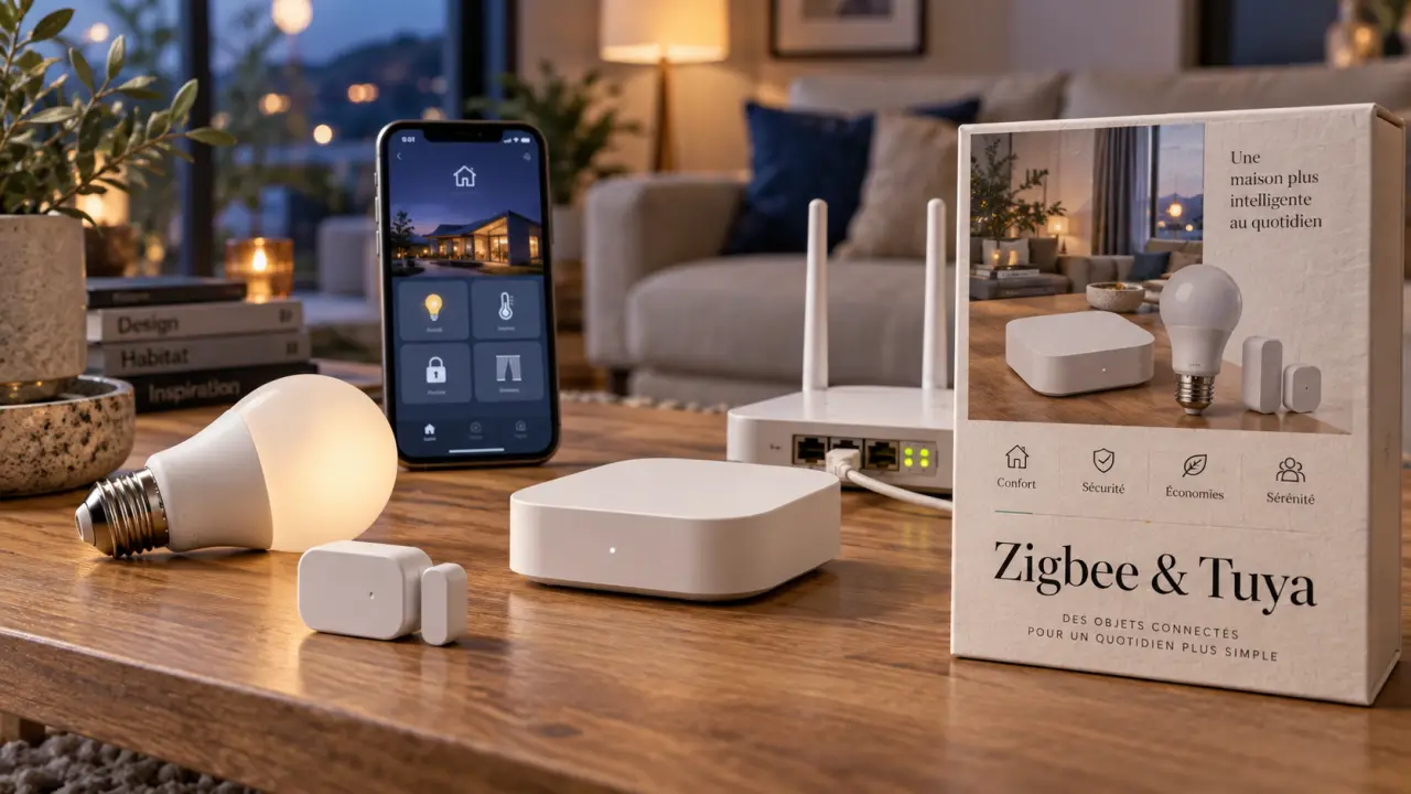 Passerelle zigbee tuya avec connexion Ethernet et capteurs Zigbee, contrôle Smart Life via Wi‑Fi