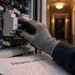 telerupteur connecté sur rail DIN dans un tableau électrique ouvert