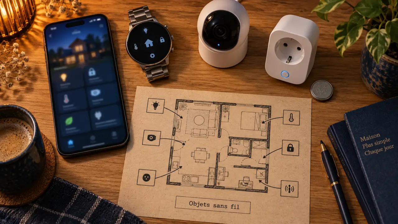 Objet connecté sans fil pour domotique : montre, prise et installation