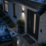 Caméra extérieure placée à 2,5 m, sans cadrer la rue.