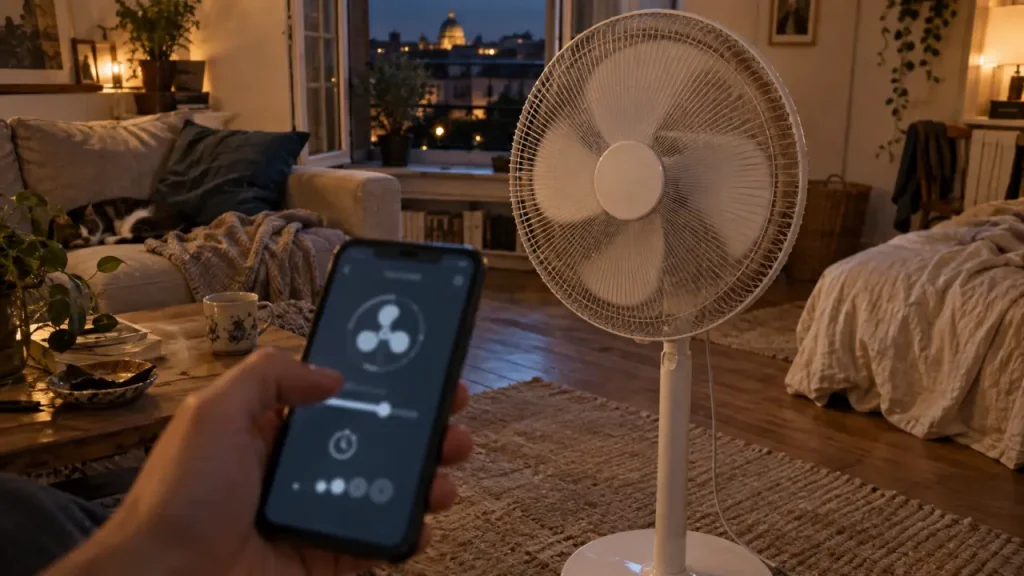 Ventilateur connecte contrôlé via smartphone pour confort d’été